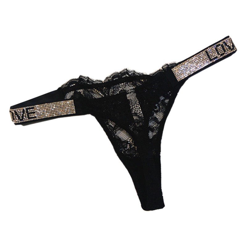 European and American PINK fashion rhinestone letters sexy lace hot transparent seamless T underwear ladies thong