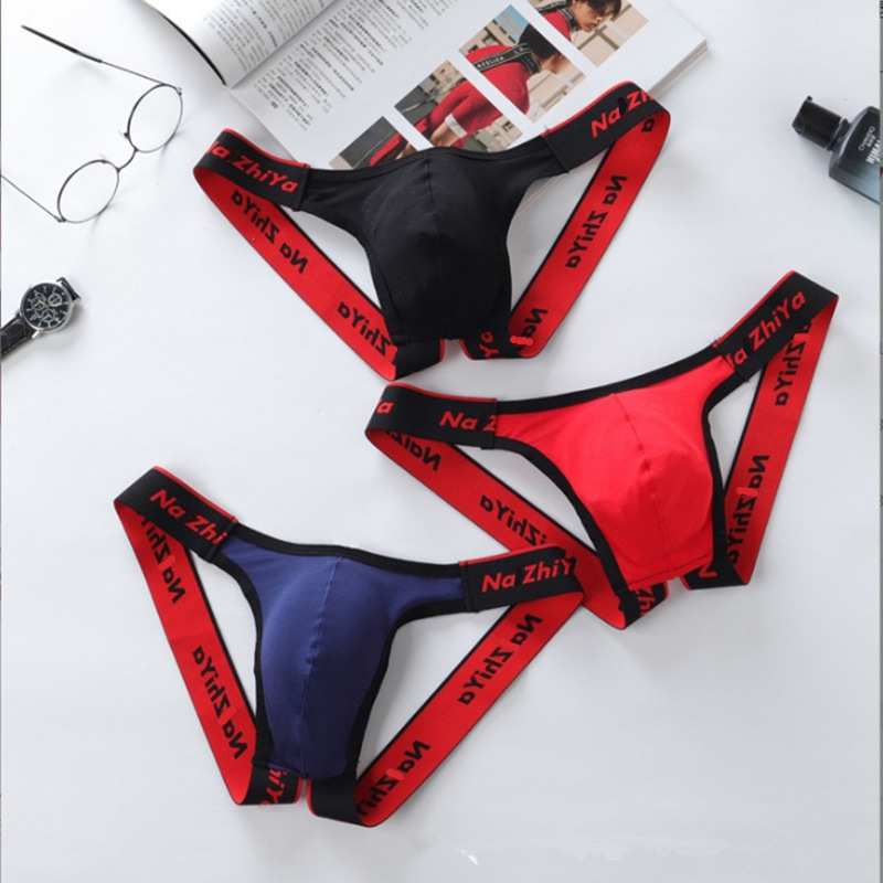 New men's thong oversized front pocket cotton pants sexy thong sexy men's underwear wide rubber nightclub pants