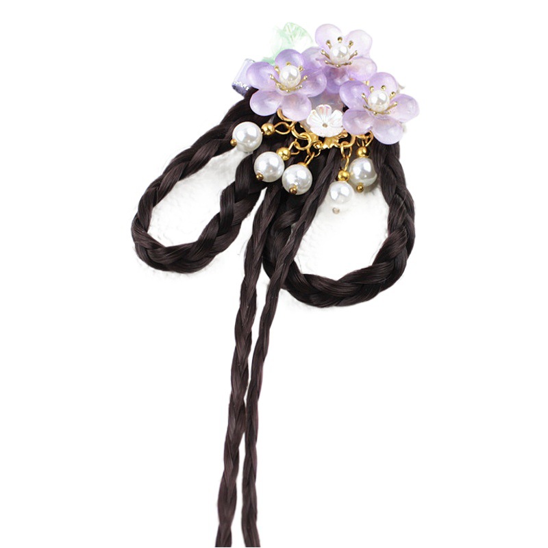 Girl's Hanfu headdress flower wig braid hairpin children's ancient style super fairy hair accessories headdress flower little girl tassel clip