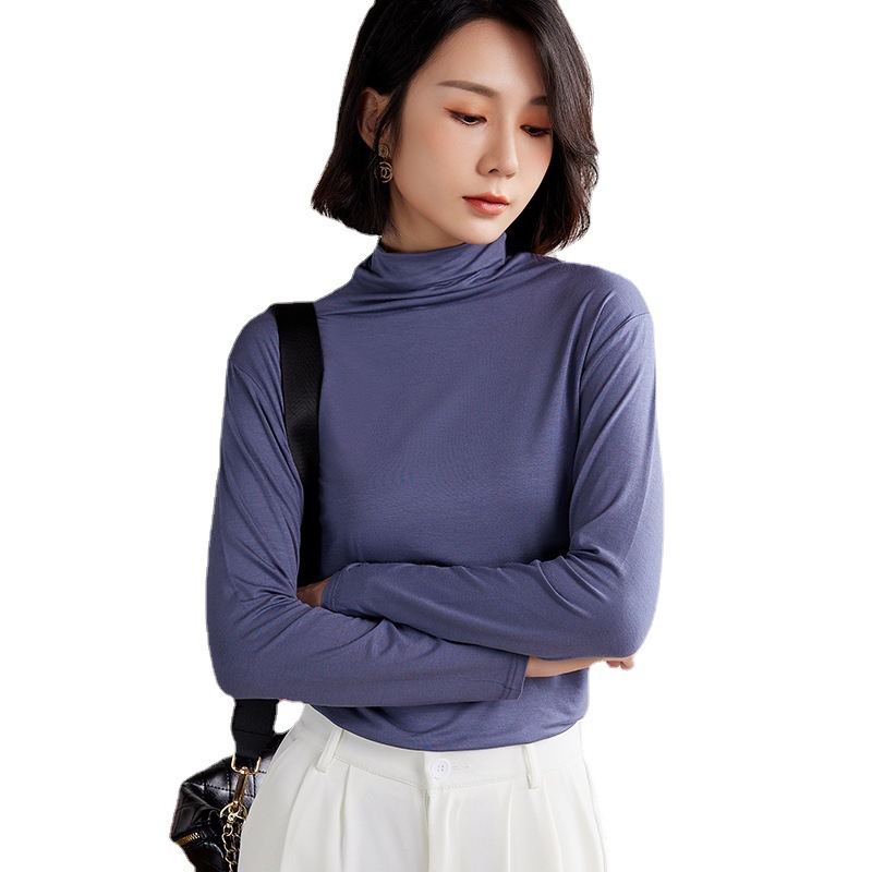 Picture of Modal Base Shirt Long-sleeved T-shirt Women's Autumn and Winter New Half-high Neck plus size Slim-fit Solid Color Thin Top