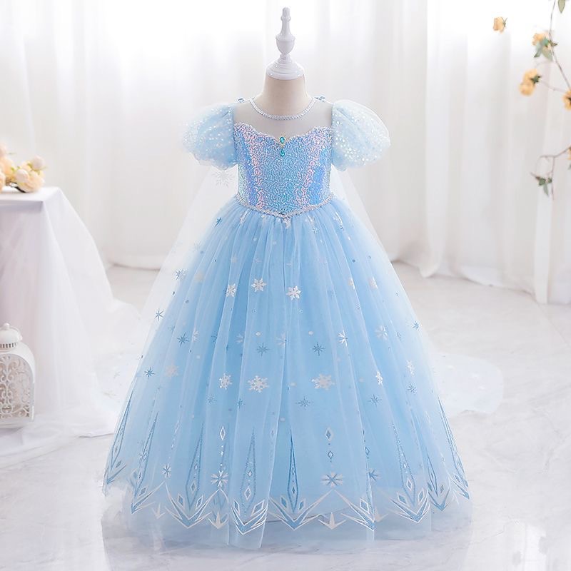 2023 Summer Princess Elsa dress children's summer thin dress little girl's beautiful Elsa dress long skirt