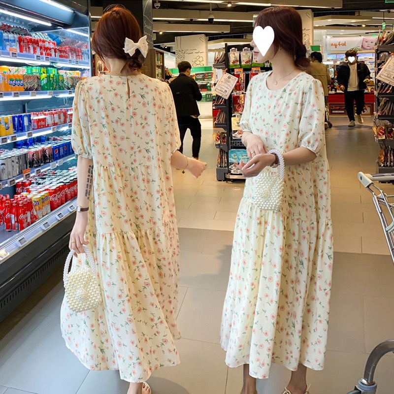 2025 Spring and Summer New Style Fat mm Fat Sister Slimming Look Floral Chiffon Dress Holiday Long Skirt