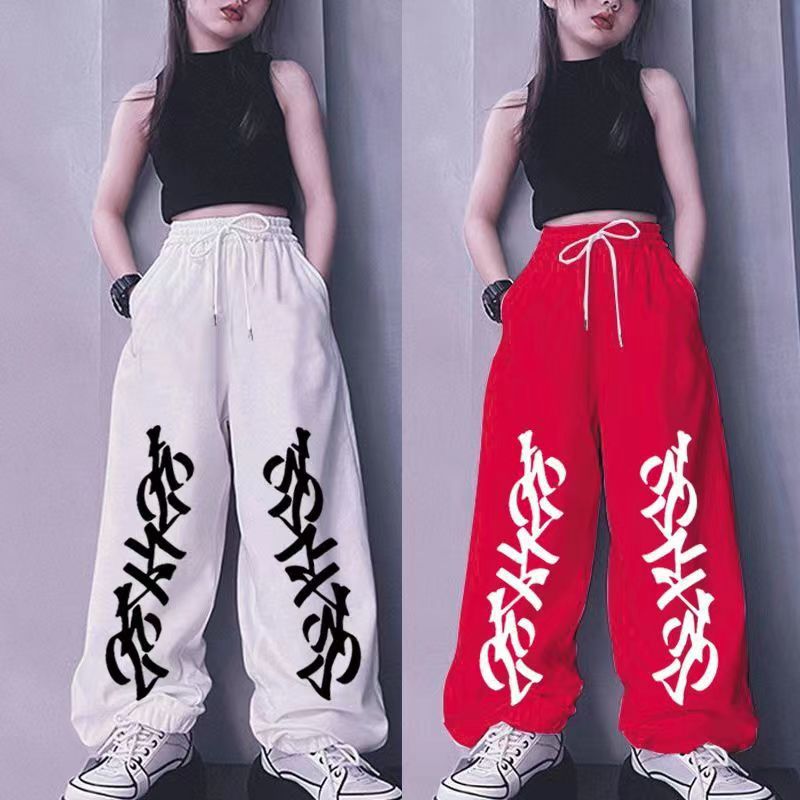 American Style Retro Printed Jazz hiphop Men's and Women's High Street Sports Trousers Casual Loose Dancing Pants