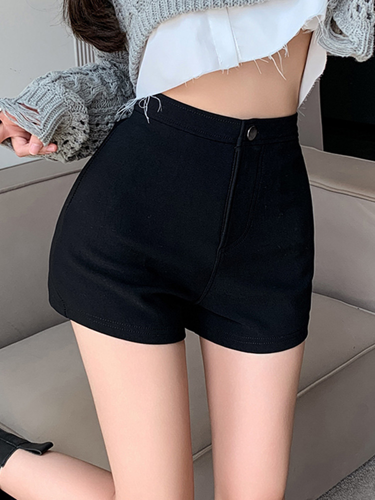 Picture of fleece-lined Thickened High Waist Elastic Casual Shorts Women's 2023 Autumn and Winter Spice Girls Slim-fit Slimming A- shaped Pants Hot Pants