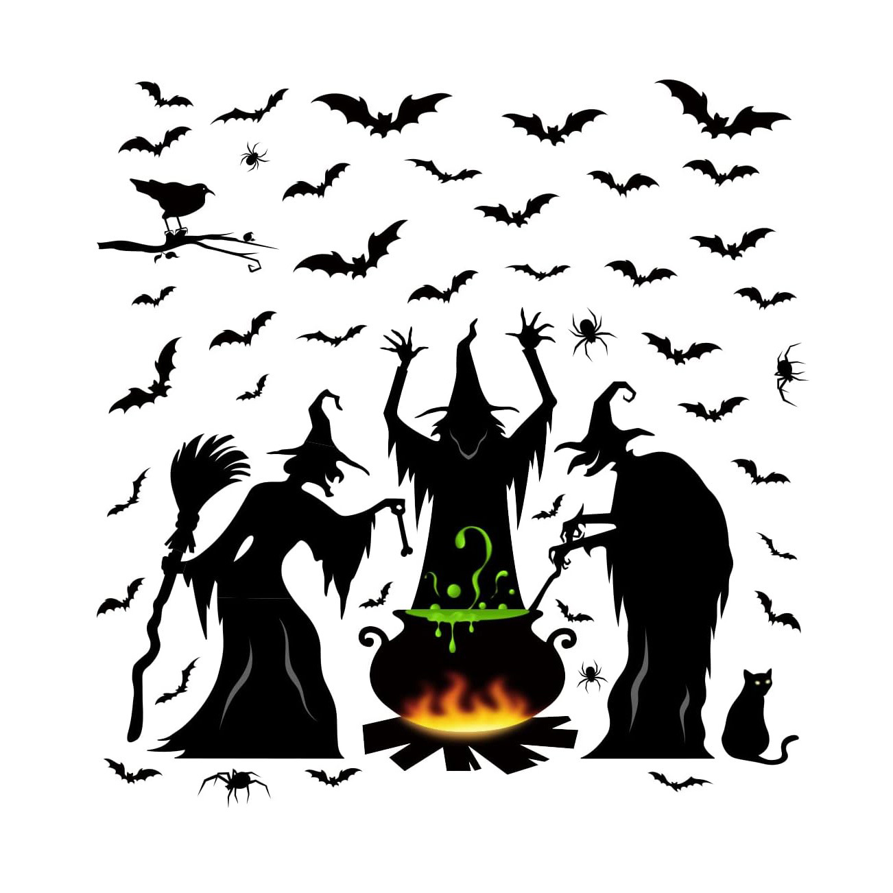 Picture of Cross Border Halloween Window Stickers Holiday Party Living Room Wall Decoration Witch Wall Stickers Bat Horror Atmosphere Stickers