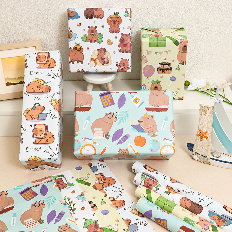 New Cute Capybara Large Gift Wrapping Paper Handmade DIY Cartoon Printing Cute Birthday Gift Wrapping Paper