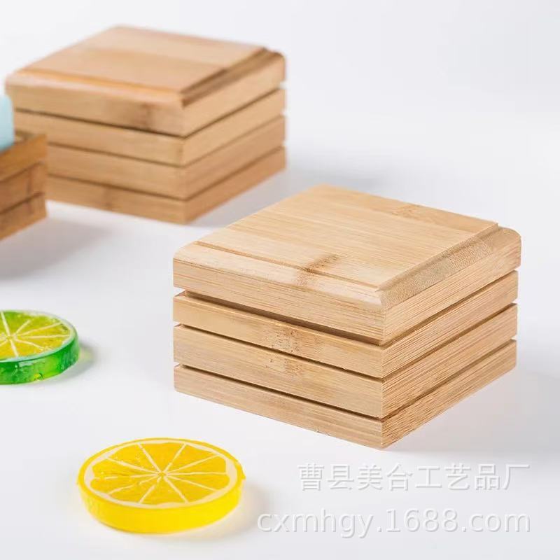 Bamboo Wood Soap Box with Lid for Home Kitchen Cut Out Portable Drain Soap Box Bathroom Square Soap Box