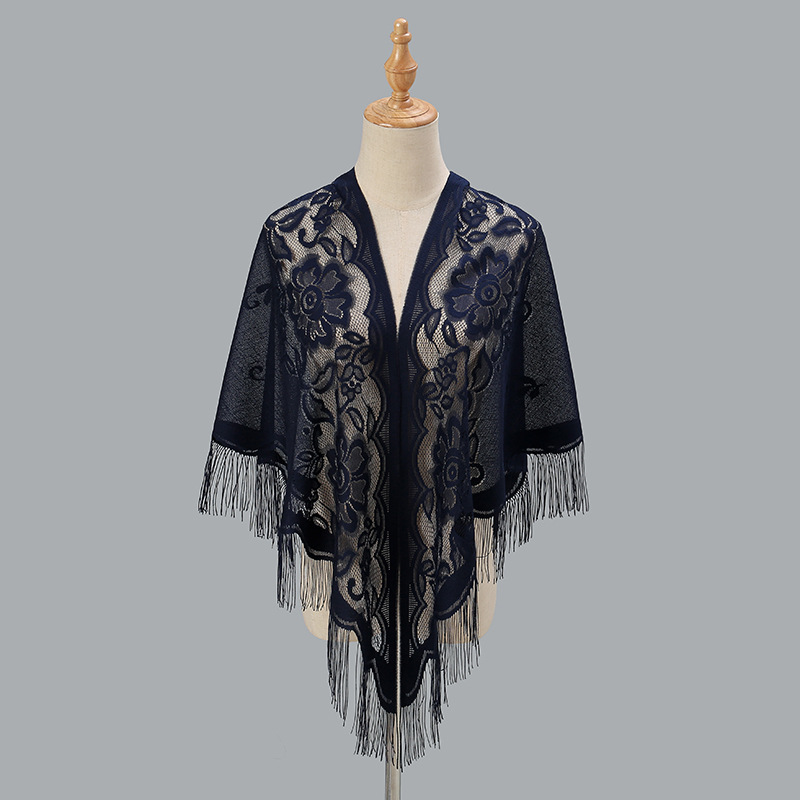 New nylon hollow-out monochrome breathable tassel triangle scarf shawl Female Factory Source fashion scarf SJJ031