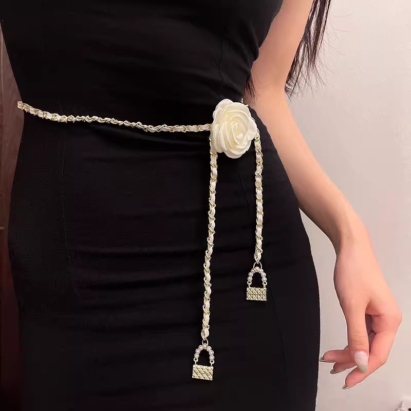 Camellia waist chain accessories women's flower chain belt decoration with dress high-end jeans chain thin