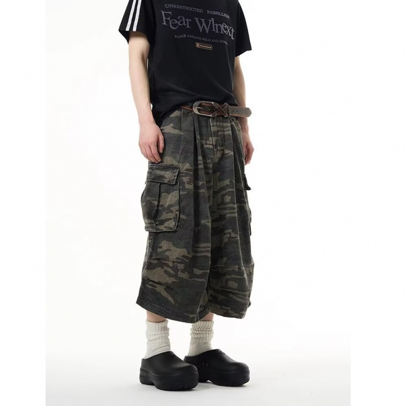 American-Style Washed Vintage Camouflage Cropped Cargo Shorts Ins Fashion Brandless Trendy Harajuku New Style