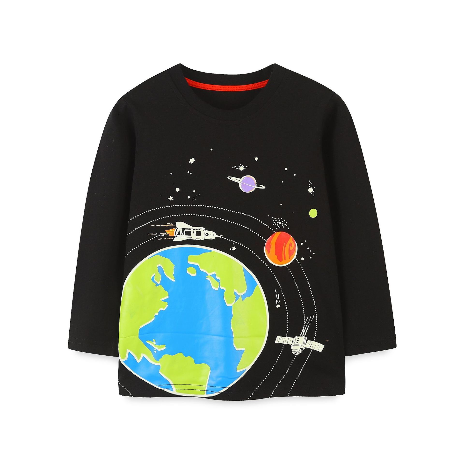 Picture of Cross-border Supply Boys' New Children's Autumn Long-sleeved T-shirt Cartoon Space Fluorescent Printed Base Top