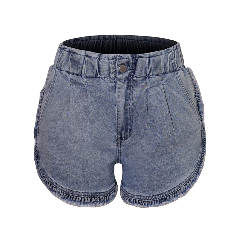 Picture of 2022 Cross-border New Amazon Independent Stretch Elastic Waist Ruffled Women's Jeans Shorts