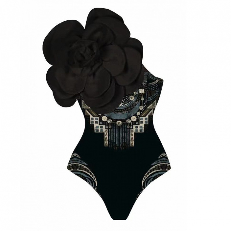 Picture of 2024 Amazon AliExpress one-piece swimsuit 3D big flower decoration sexy Peco Peco print swimsuit suit women