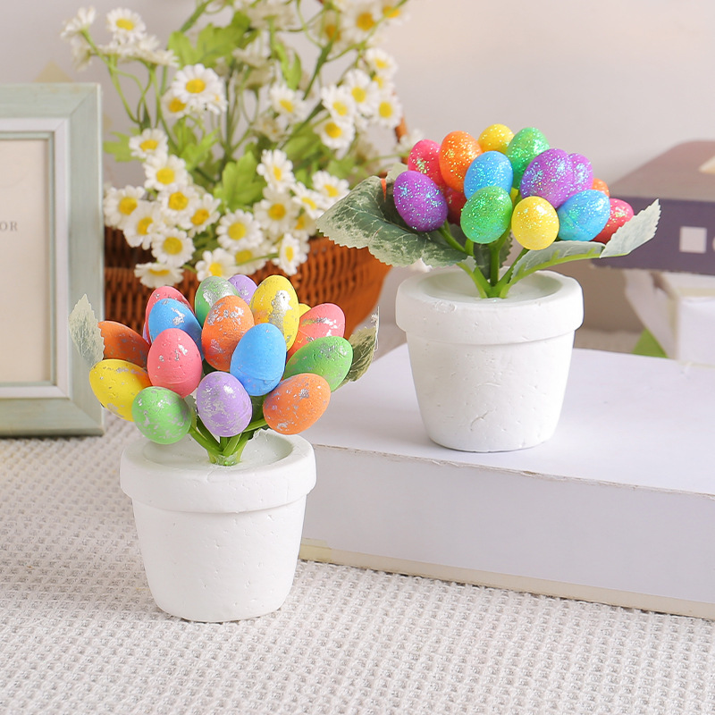 Cross Border Easter 12cm Easter Egg Potted Creative Spotted Egg Flower Pot Outdoor Courtyard Easter Decorations in stock