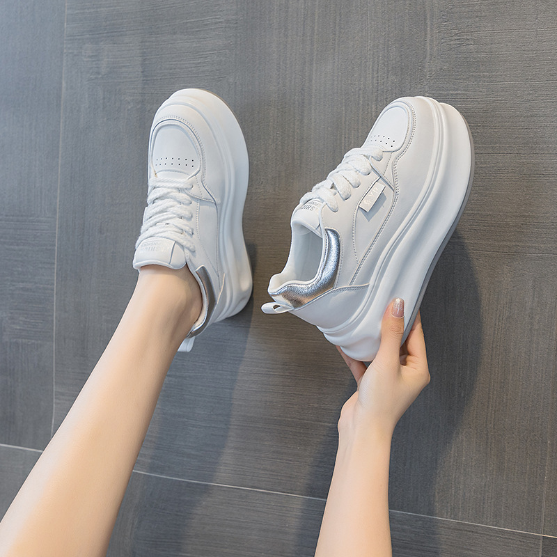 Picture of White Shoes 2025 Spring New Leather Inner Heightening Casual Thick-Soled Student Shoes Wedge Heel Comfortable and Fashionable Women's Shoes