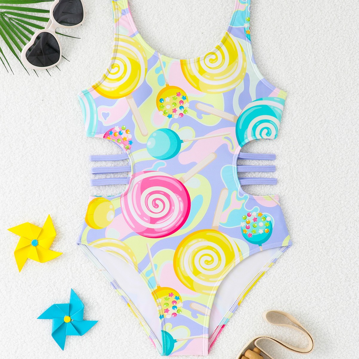 2025 New Children's One-piece Swimsuit Hollow Cute One-piece Girls' Small, Middle and Big Children's Student Swimsuit Hot Spring