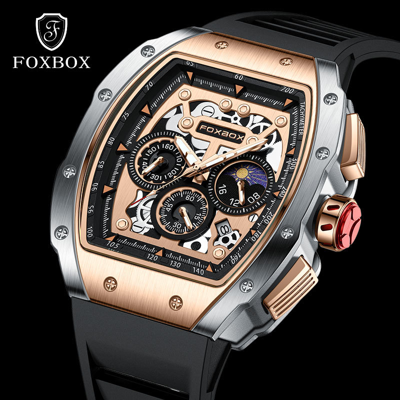 FOXBOX/Lig Watch Men's Youth Multi-function Waterproof Calendar Hollow Electronic Watch Moon Phase