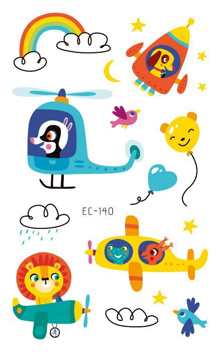 Picture of Children's Cartoon Transport tattoo Paper stickers Aircraft Ship Train Track Creative tattoo stickers