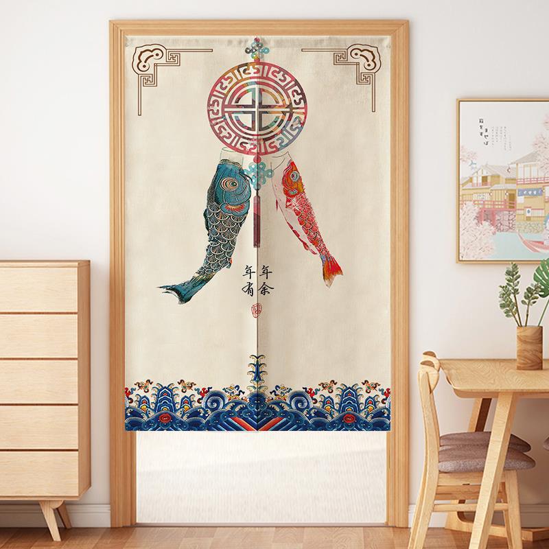 Chinese-style door curtain partition curtain punch-free household bedroom privacy half curtain cloth covering toilet living room bathroom hanging curtain