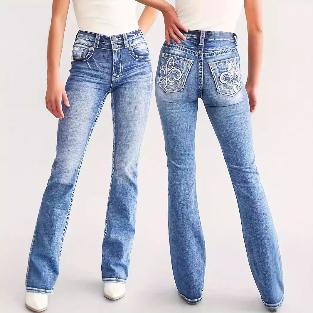 2024 New Cross-border Amazon Hot Selling European and American 80009# New Women's Embroidery Elements Slim-fit All-match Casual