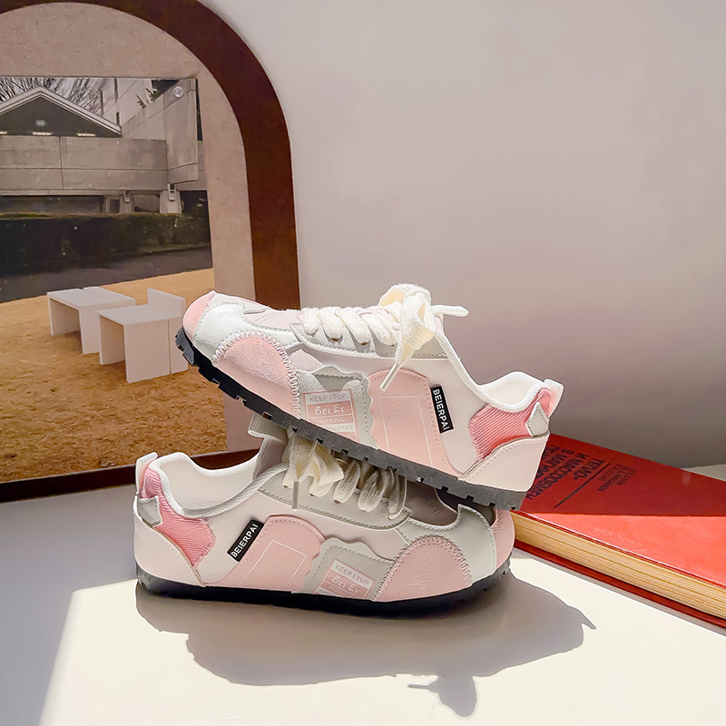 Beier Pink German Training Shoes Women's Stitching Elements 2024 Autumn New Niche Trendy Board Shoes Comfortable German Training Shoes