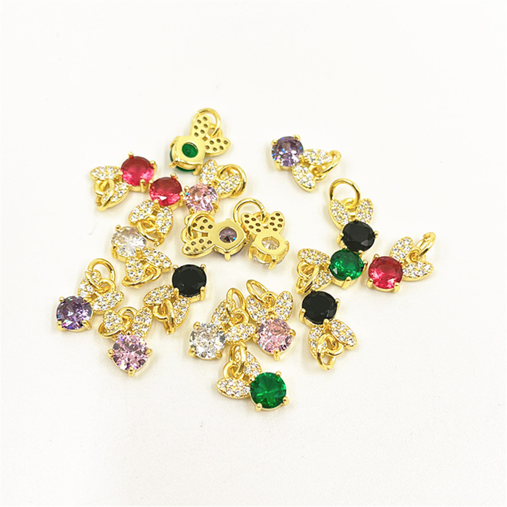 Picture of Niche exquisite copper micro inlay color zircon rabbit ear necklace pendant versatile color preserving electroplating jewelry DIY accessories