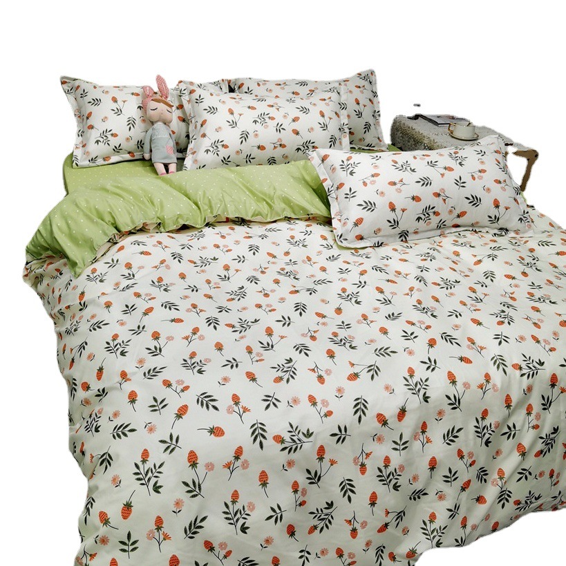 Comfortable Naked Sleeping Four-Piece Set Washed Cotton Quilt Cover Single Bed Three-Piece Set Quilt Student Dormitory Bed Quilt Cover Single Piece
