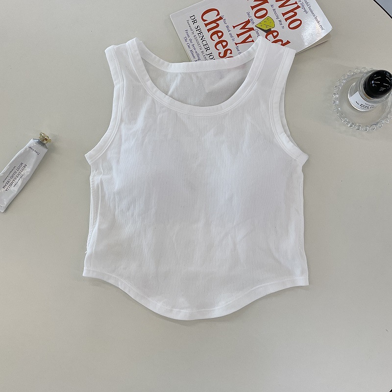Picture of Women's wide-shoulder solid color vest with chest pad fixed Cup slim fit comfortable inner wear beauty back outer wear sleeveless bottoming top