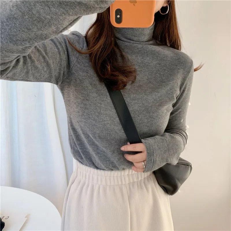 Picture of Cationic Velvet fleece-lined Warm Half-turtleneck Base Shirt Women's Autumn and Winter New Slim-fit All-match Long-sleeved Top