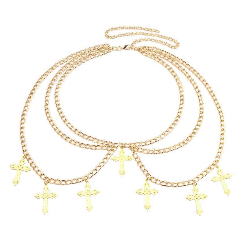 European and American cross-border jewelry punk hip-hop style simple multi-layer body chain retro temperament cross pendant waist chain