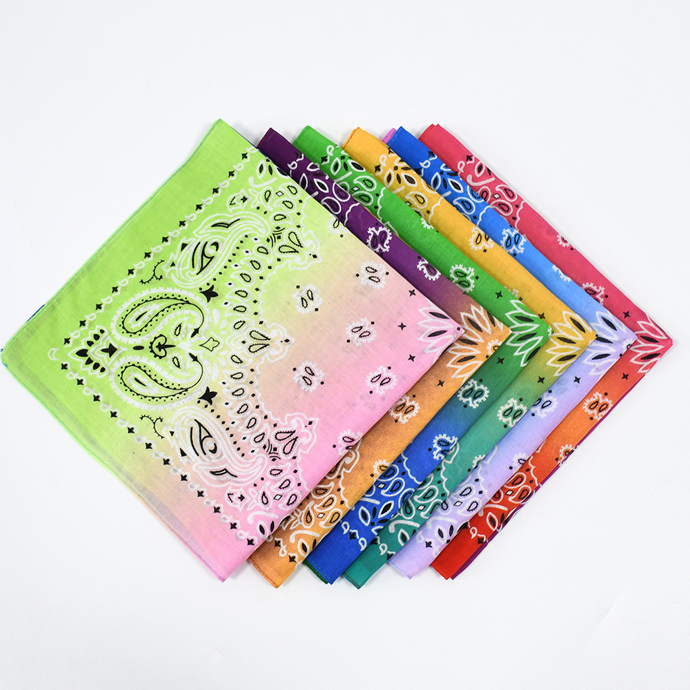 Picture of New Korean version of cotton gradient sweat-absorbent breathable turban sports outdoor riding scarf printed square scarf wholesale