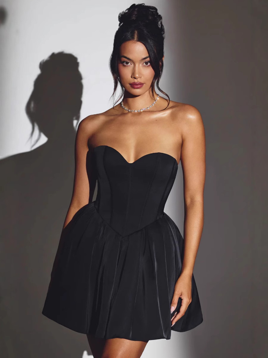 Elegant Sleeveless Tube Top Solid Color dress Women's Clothing 2025 Spring New Sexy Backless High Waist Slimming Skirt