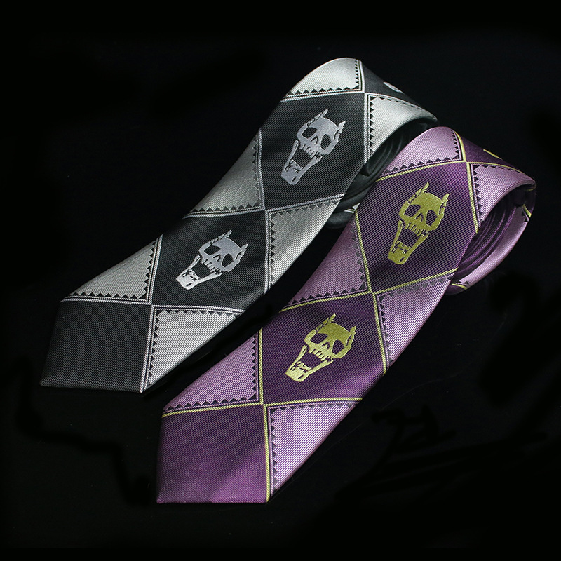 Picture of Japanese Version of Jojo Tie Wonderful Adventure Cos Kira Yoshikage Skull Black Gray Purple Anime Tie Peripherals