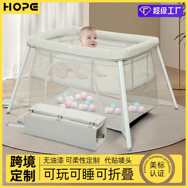 Cross-border multi-functional folding baby crib mobile foldable newborn children's bed European and American style baby simple game bed