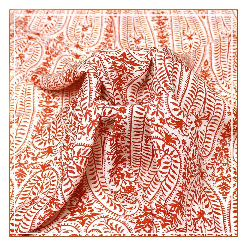 Hibiscus Hemp Paisley Pattern Fabric, Back Bow Shirt Dress Fabric, 2024 New Internet Hot Product