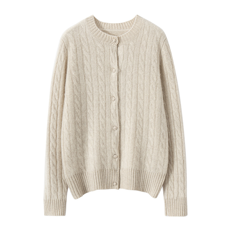 Picture of Cashmere Sweater Women's Knitted Cardigan Loose Round Neck Single-breasted Twisted Flower Outer Wear Autumn and Winter Twisted Flower Sweater Jacket