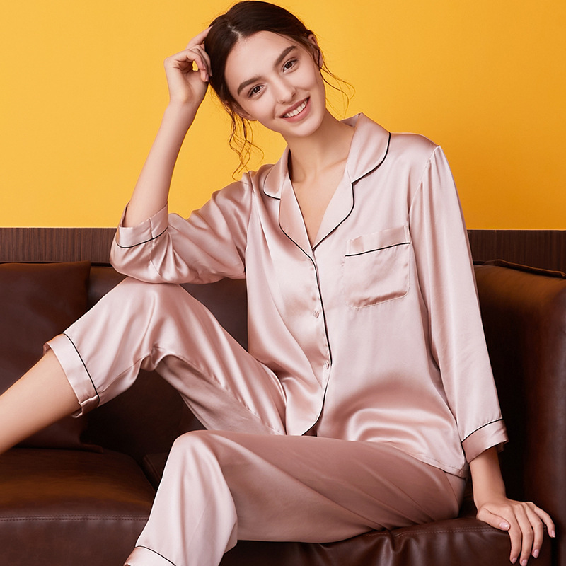 Wholesale Silk Pajamas Women's Summer Long Sleeve Two-Piece Set 100% Mulberry Silk Couples Home Clothes Silk Women Suit Autumn