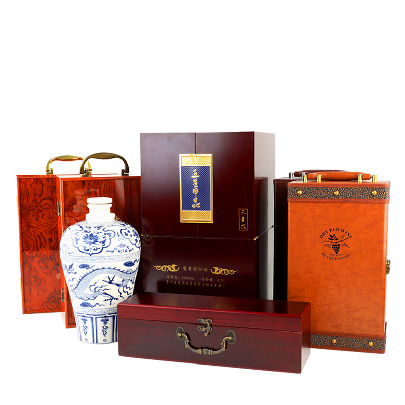 Picture of Red Wine New Wooden Box, Liquor Box, Foreign Wine Packaging Box, Solid Wood Wine Box, Engraved Single Bottle Custom Engraved Wine Box