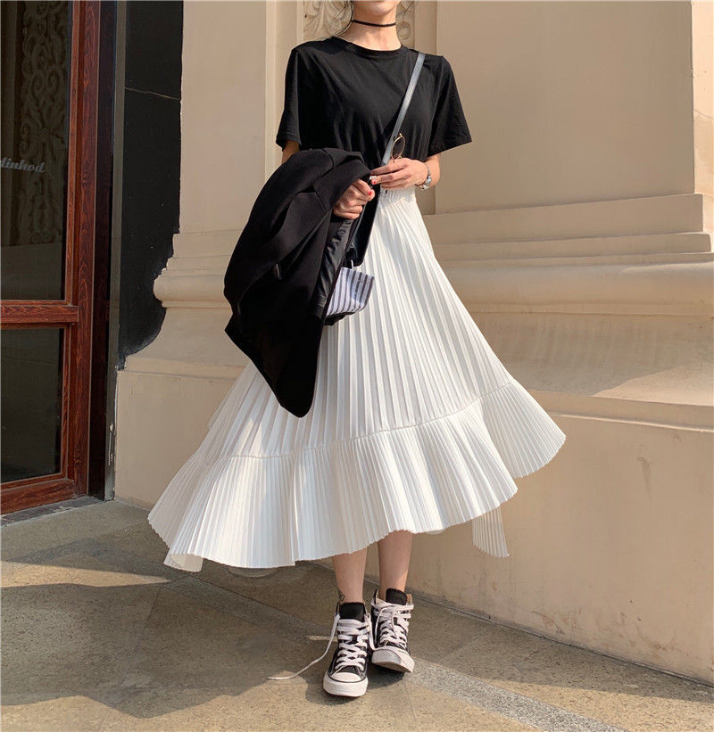 Irregular Pleated Chiffon Skirt Women's Spring 2023 New Korean-style High Waist A- line Cake Skirt Large Swing