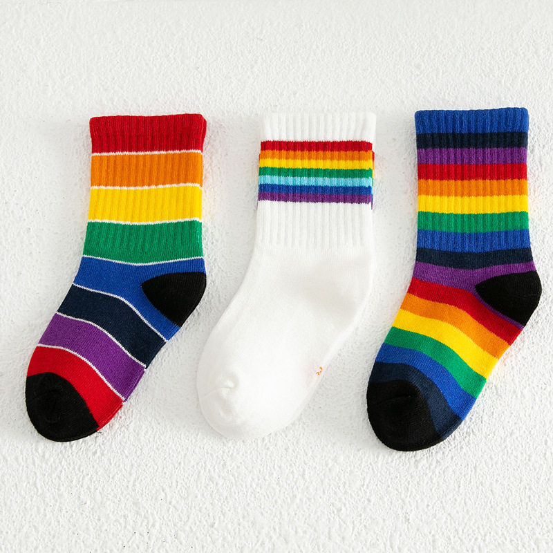 Picture of Children's Socks, Boys and Girls, Baby Mid-Calf Socks, Winter Cotton Socks, Korean Rainbow Socks, Spring & Fall Personalized Trendy Brand Socks