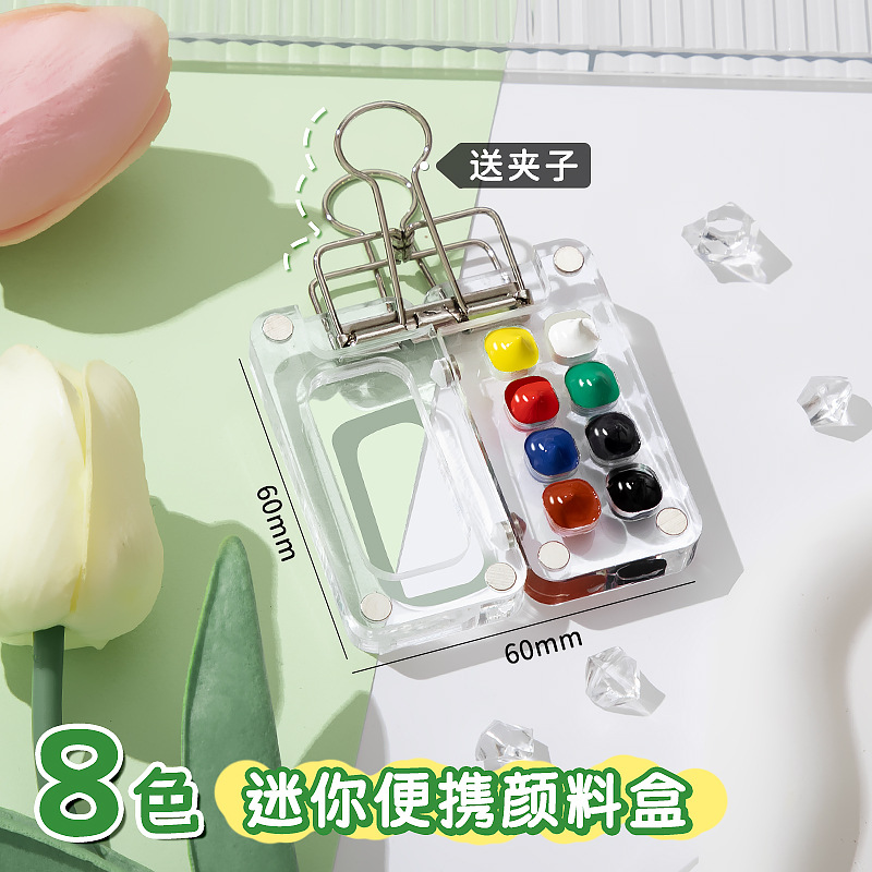 Picture of Mini watercolor paint walnut box acrylic box portable hand ledger sketching travel painting book color palette