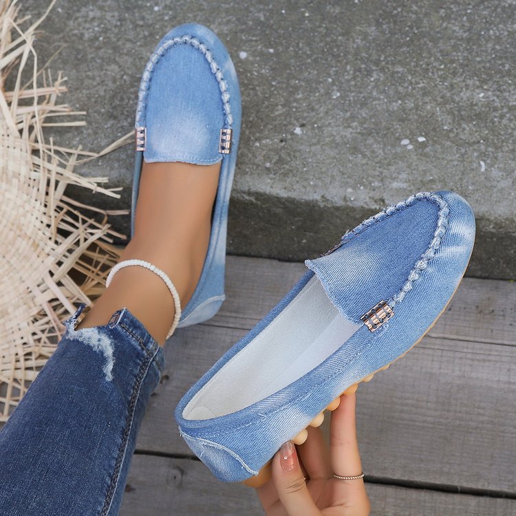 Plus size women's shoes 2024 new denim bean shoes shallow mouth a pedal women's shoes