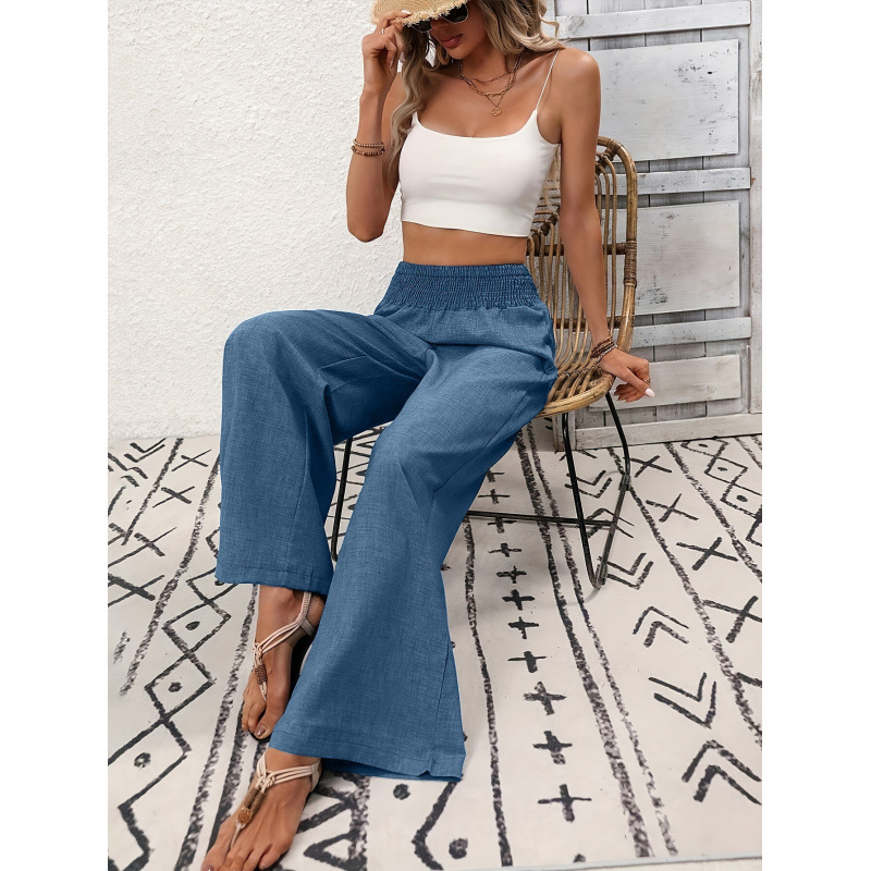 2025 Cross-Border European and American Hot-Selling Women's Pure Color Pleated Waist Loose Wide-Leg Straight Pants