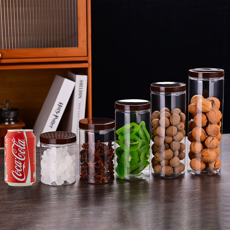 pet transparent tea plastic jar round aluminum lid black wolfberry chrysanthemum tea red dates tremella moon cake sealed jar