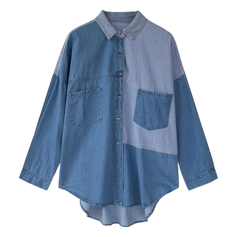 2024 Spring and Autumn New Korean Style Loose Bf Denim Shirt Women's Long Sleeve Scheming Top Design Shirt Tops