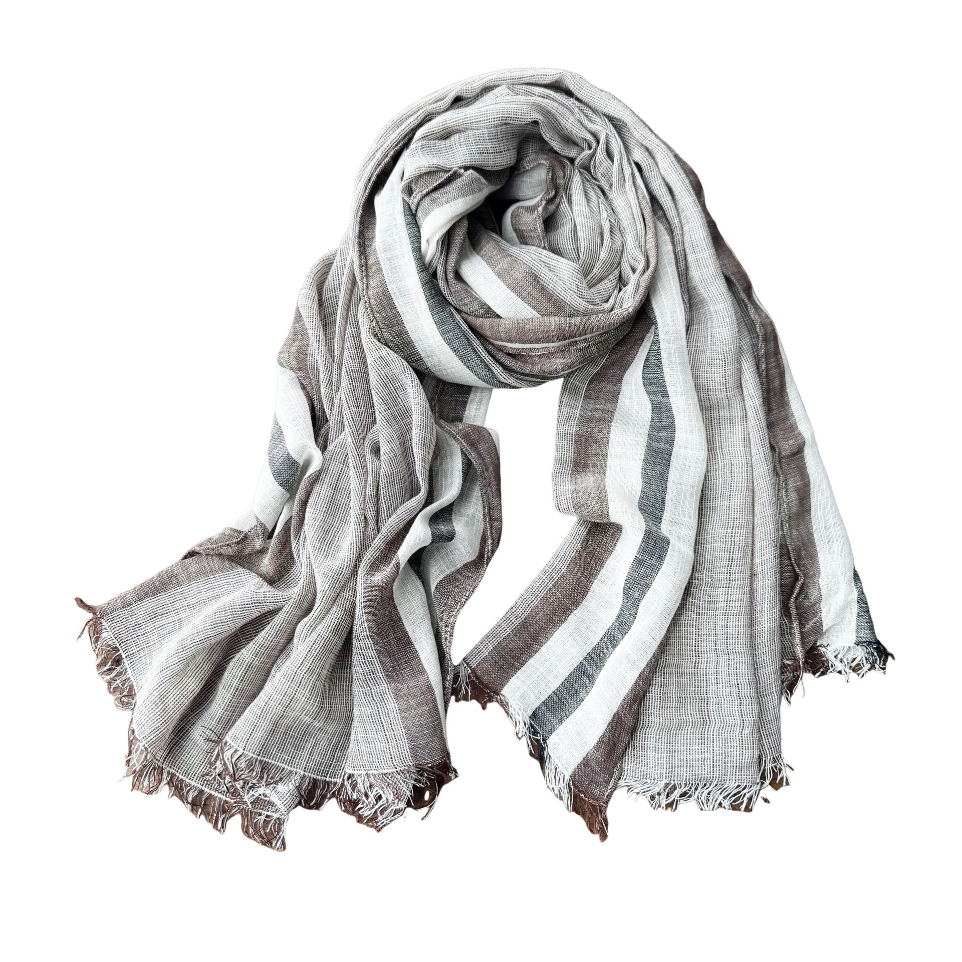 Picture of Literary Classic Striped Color Matching Bamboo Cotton Yarn Scarf Women's Four Seasons Good Wear Thin Long Silk Scarf Sunscreen Shawl