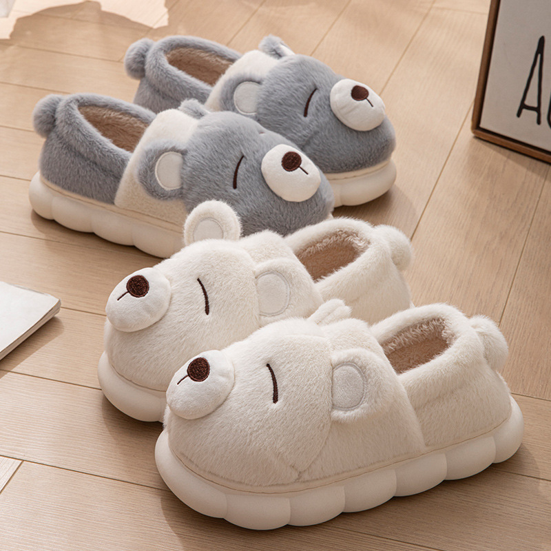 Carto Bear Cotton Slippers Men's Winter Warm Thick Bottom Non-Slip Lightweight Home Dirt-Resistant Wear-Resistant Cotton Slippers Women's Winter