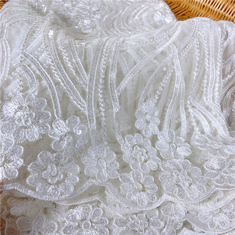 Picture of Court wedding dress sequined embroidered lace fabric fairy cheongsam dress accessories bilateral wave 125cm embroidered cloth