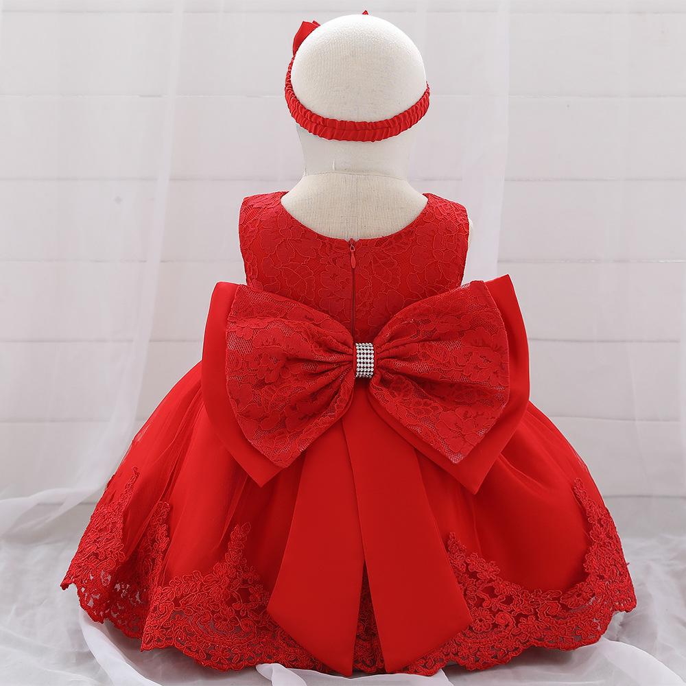 Picture of Amazon Baby Dress Big Bow Lace Wedding Dress Princess Dress Baby One Year Old Washable Dress with Hairband