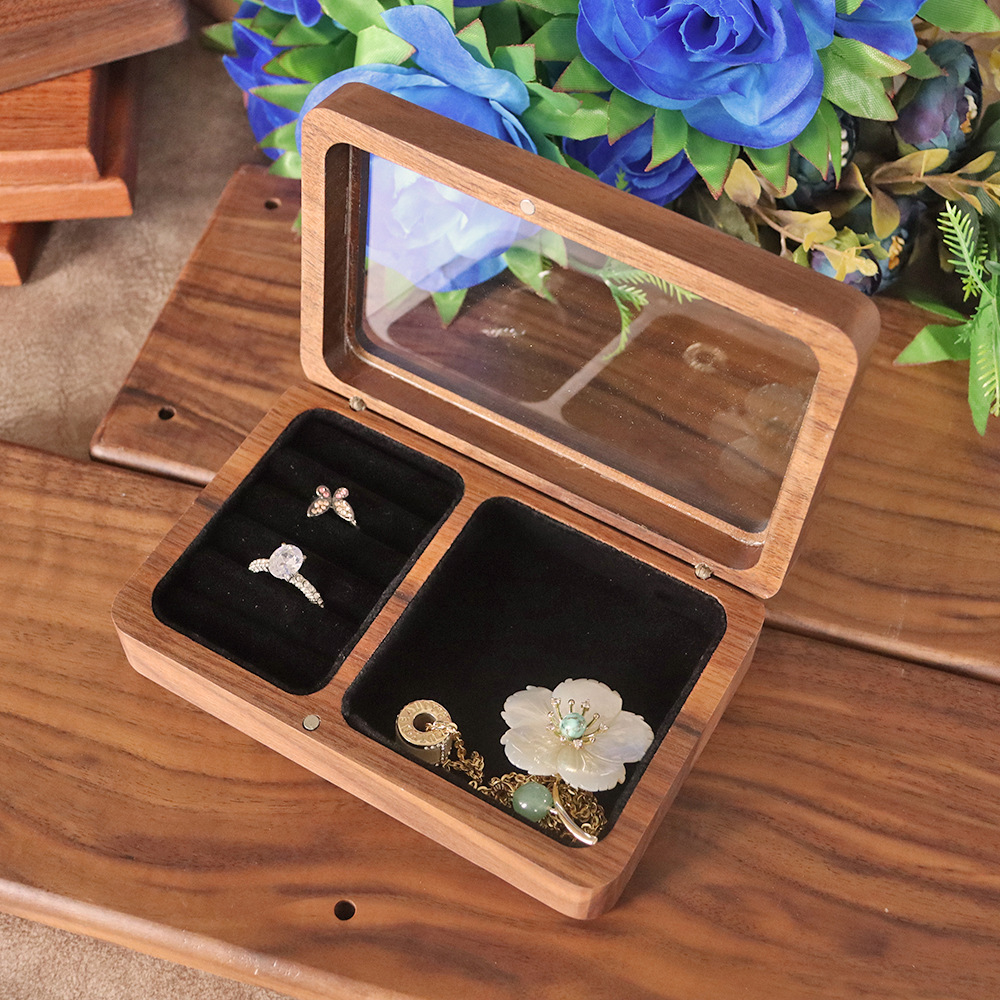 Picture of Portable Walnut Jewelry Storage Box Jewelry Ring Bracelet Wooden Makeup Gift Box for Women